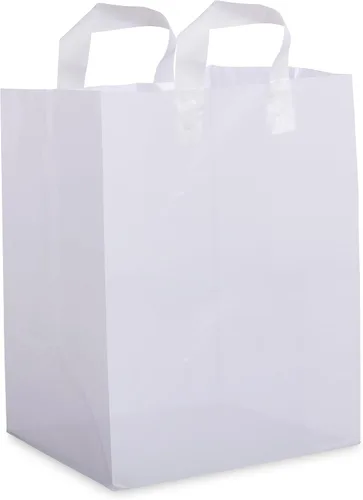 Vista 9 de Bolsas de plástico blancas Prime Line Packaging, bolsas de regalo para compras con asas para pequeñas empresas, comestibles, servicio de alimentos