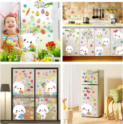 Vista 6 de 97 calcomanías de ventana para niños, 9 hojas, calcomanías de conejo de huevo, calcomanías de ventana para el hogar, oficina, suministros