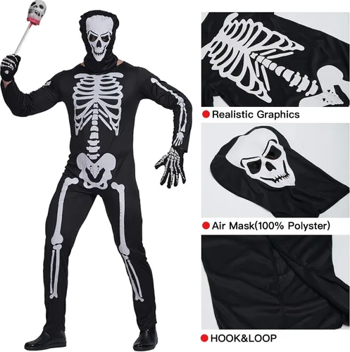 Vista 5 de EraSpooky - Disfraz de esqueleto de Halloween para hombre