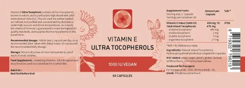 Vista 2 de Vitamina E 1000 UI Ultra Tocoferol 450mg Vitamina E Vegana – Los 4 tocoferoles – Alfa Tocoferol + Beta Tocoferol + Gamma Tocoferol + Delta Tocoferol