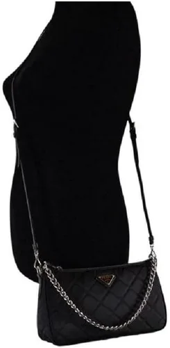 Vista 9 de Prada Bolso de hombro convertible negro con cadena de nailon Tessuto acolchado 1BH026, Negro