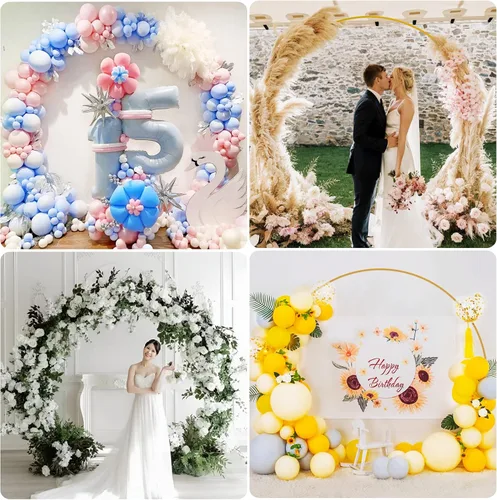 Vista 6 de Wokceer Soporte redondo para telón de fondo de 8 pies, arco de boda dorado, soporte de arco de globos de círculo de metal para fiesta de cumpleaños