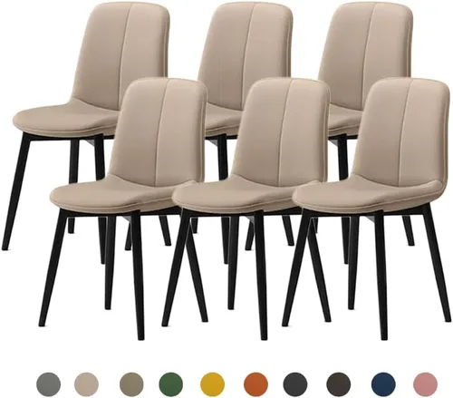 Vista 23 de Juego de sillas de comedor modernas, de piel sintética con asiento tapizado de 1.6 in, patas de acero al carbono de mediados de siglo, silla Beige