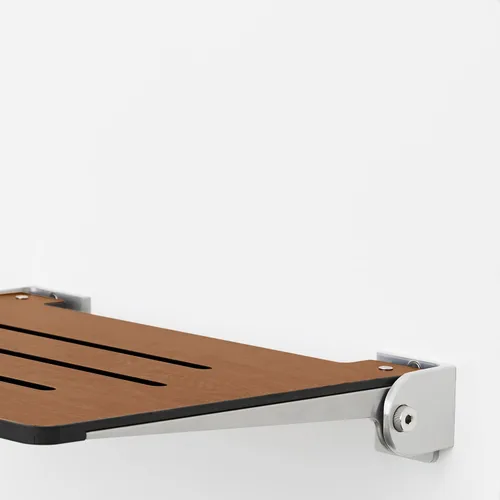 Vista 5 de Seachrome Asiento de ducha plegable Silhouette Slimline de 18 pulgadas, para montaje en pared, asiento rústico de teca con marco plateado