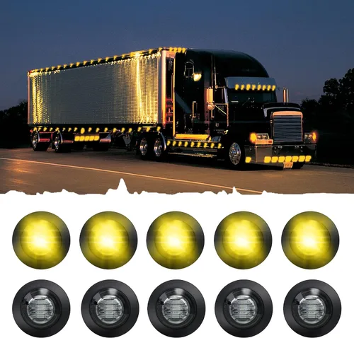 Vista 13 de juego de 10 luces LED selladas impermeables ámbar de 3/4" mini redondas, luces indicadoras delanteras, traseras y laterales, luces de gálibo