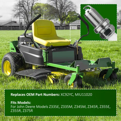 Vista 2 de MaxLLTo Paquete de 2 bujías de repuesto XC92YC MIU11020 para modelos John Deere Z335E Z335M Z345M Z345R Z355E Z355R Z375R