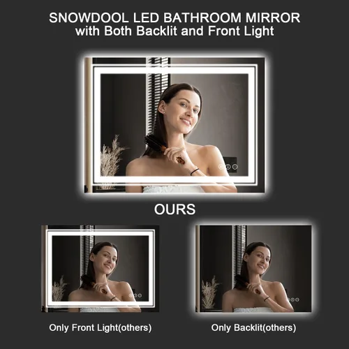 Vista 2 de Snowdool Espejo LED de baño, 48 x 40 pulgadas con luz frontal y retroiluminada, antivaho, espejo grande de tocador de baño para pared, función