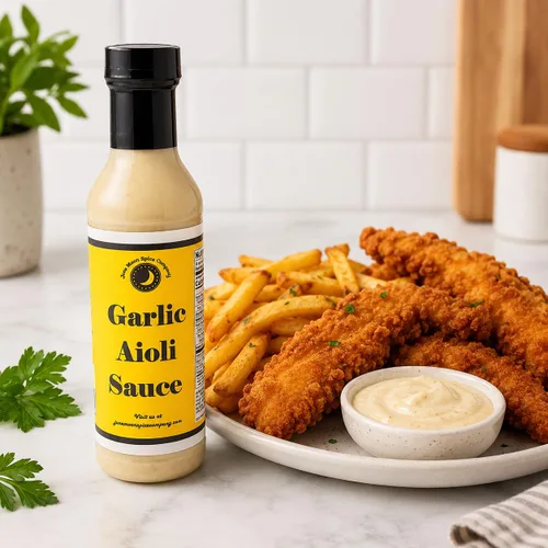 Vista 7 de Salsa de alioli de ajo Botella de 12 onzas líquidas con tapa de bloqueo de sabor Bajo en azúcar Fabricado en pequeños lotes Premium Salsa