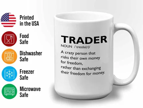 Vista 3 de Taza de café del mercado de valores – Definición del comerciante Crazy Person – Day Trader Brokers Asesor financiero Inversor Ahorro de oficina