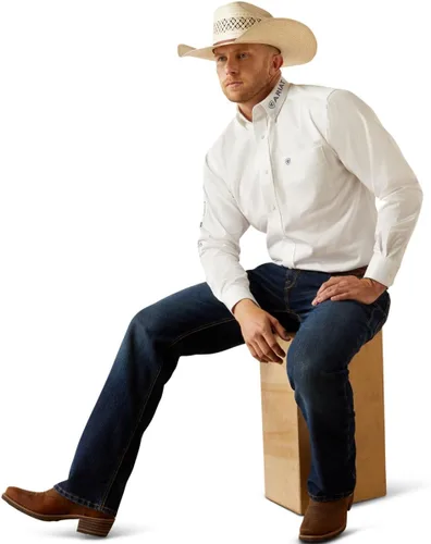 Vista 115 de Ariat Camisa de sarga con logotipo del equipo para hombre