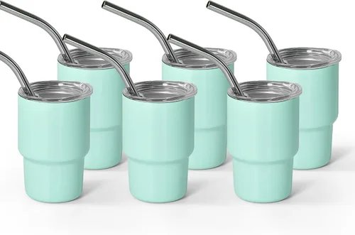Vista 11 de AGH vaso de chupito de 3 oz, mini vaso con popote y tapa, vasos de chupito de acero inoxidable mate de colores, vasos con aislamiento al vacío