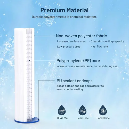 Vista 3 de Cartucho de repuesto para filtro de agua de 10 x 2.5 pulgadas, polipropileno de 50 micras y filtro de sedimento plisado de 50 micrones, paquete de 12