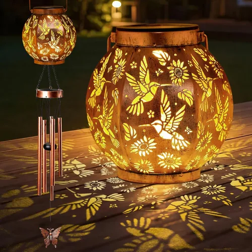 Vista 8 de Campanillas de viento solares de colibrí para exteriores, regalo para padre, regalos de cumpleaños para madre, marido, padrastro, mujer, abuela