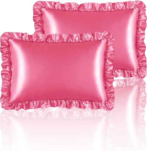 Vista 18 de Fundas de almohada de satén negro con volantes para el cabello y la piel, juego de 2 fundas de almohada de seda negras de tamaño estándar con cierre