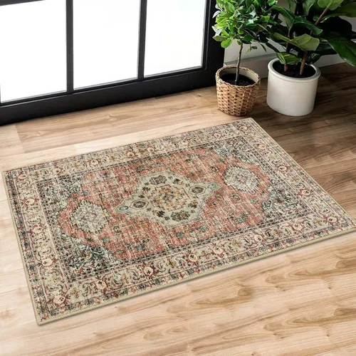 Vista 33 de Lahome Alfombra oriental lavable de área pequeña, 2 x 3 pies, para entrada, cocina, ultra fina, suave, tapete antideslizante para puerta de Azul