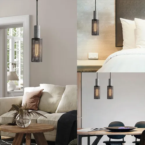 Vista 4 de Paquete de 1 lámpara colgante moderna con hormigón y pantalla de metal negro de 4 pulgadas, lámpara colgante industrial, iluminación de techo, isla