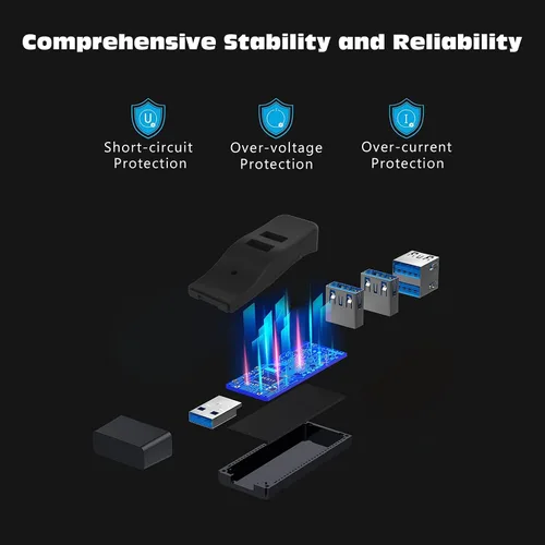 Vista 4 de VCOM Hub USB 3.0 para portátil, divisor USB de datos portátil de 4 puertos, mini USB A Port Expander, transferencia rápida de datos de 5 Gbps