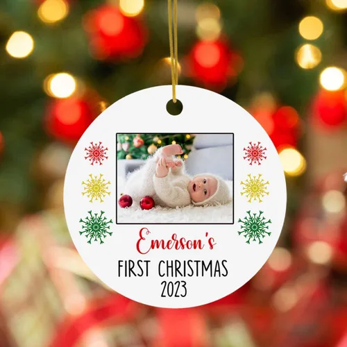 Vista 5 de Adorno de fotos para la primera Navidad del bebé 2025, recuerdo personalizado de primera Navidad para nuevos padres, marco de fotos personalizado