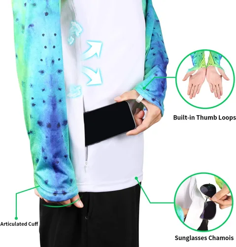 Vista 8 de Palmyth - Camiseta de pesca para hombre, con manga larga, protección solar ultravioleta FPU 50+, con bolsillo