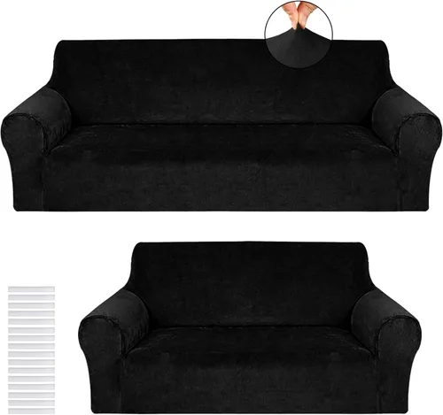 Vista 22 de Peryiter Juego de 2 fundas para sofá de dos plazas Fundas para muebles para sala de estar para sofá, sillón, ajuste elástico, a prueba de arrugas
