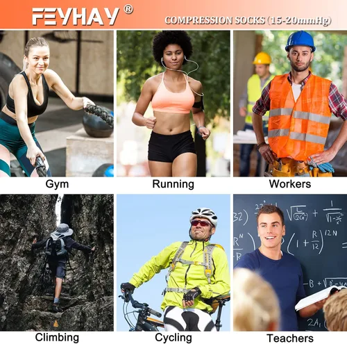 Vista 6 de FEYHAY Calcetines de compresión de cobre (8 pares) de 15-20 mmHg de circulación es la mejor atlética y diaria para hombres y mujeres, correr