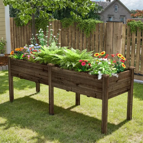Vista 12 de MUPATER Cama de jardín elevada de 6 x 1.8 pies, maceta elevada de cedro con 8 agujeros de drenaje, espacio para macetas de 6.8 pies cúbicos, camas