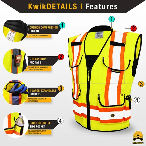 Vista 4 de KwikSafety GODFATHER - Chaleco de seguridad clase 2 [amarillo, grande] + paquete de casco duro de ala completa TORTOISE