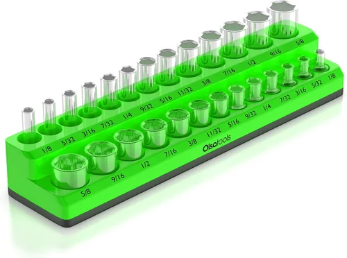 Vista 29 de Olsa Tools - Organizador magnético de llaves de vaso Con accionamiento de 1/4 pulgada Métrico Rojo Con capacidad para 26 llaves de vaso