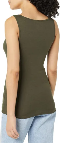 Vista 3 de Tienda Essentials Camiseta de tirantes de cuello cuadrado ajustada para mujer, paquete de 2