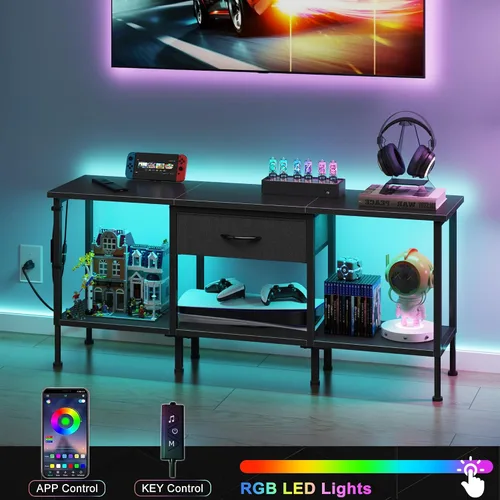 Vista 5 de GYIIYUO Soporte de TV LED con toma de corriente y cajón de tela para TV de 55, 50, 45 pulgadas, centro de entretenimiento y consola de TV industrial