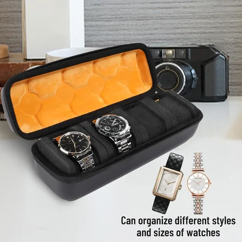 Vista 5 de VIJIGIA Fundas de viaje para relojes, fundas de viaje para hombres y mujeres, 4 ranuras para reloj, caja organizadora de almacenamiento