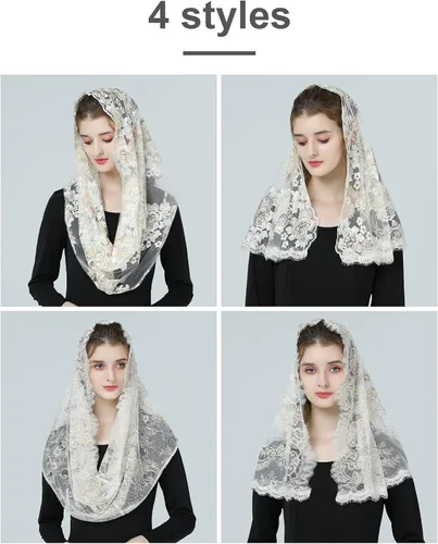 Vista 7 de BEAUTELICATE 1st Communion Veil Catholic Mantilla Veil Chapel Church Veil Easter Latin Mass Head Covering