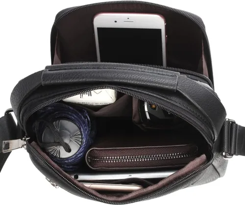 Vista 7 de Hebetag Bolso bandolera de cuero pequeño para hombres y mujeres, para viajes al aire libre, negocios