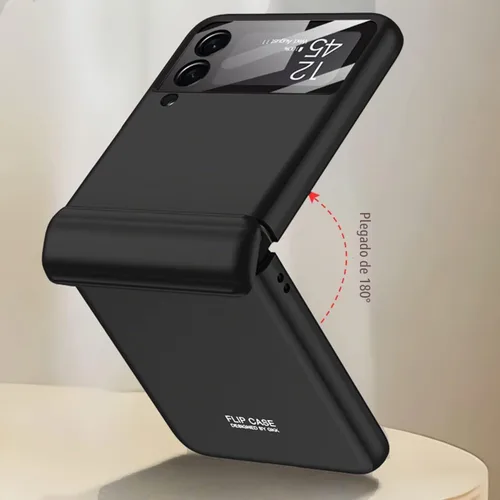 Vista 5 de Protección magnética de bisagra y funda protectora de cámara de lente integrada para Samsung Galaxy Z Flip 4 (negro)