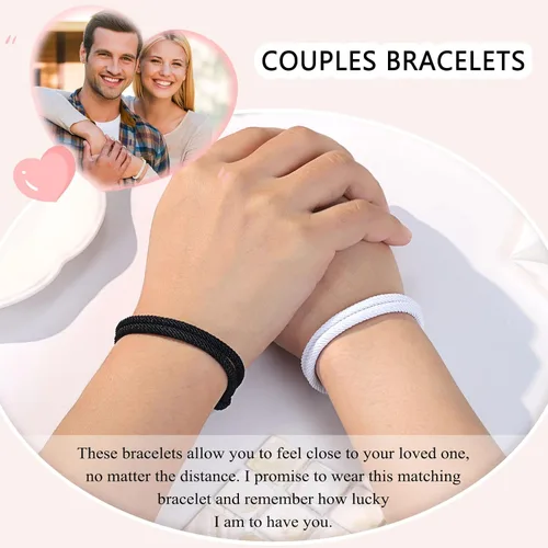 Vista 2 de UNGENT THEM Pulseras de cuerda ajustable para parejas, para hombres, novio, novia, alma gemela, marido, esposa, aniversario, día de San Valentín