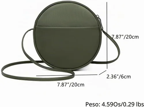 Vista 2 de Bolso circular para mujer, bolso cruzado redondo con cremallera Verde militar/nailon