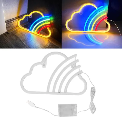 Vista 2 de Letrero de neón LED, luz de neón de alto brillo, funciona con pilas, alimentado por USB, letrero de neón LED decorativo para dormitorio