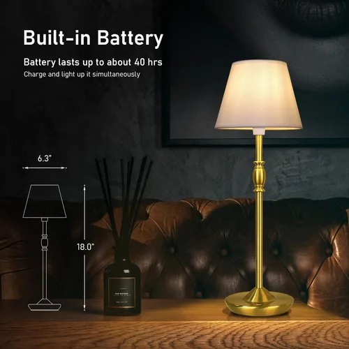 Vista 3 de Cordless Table Lamp Portable Small LED Touch Lamp with Dimmer, 18" 2700K Rechargeable Battery Light for Bedside, Dining Room, Bedroom Lamp, Patio