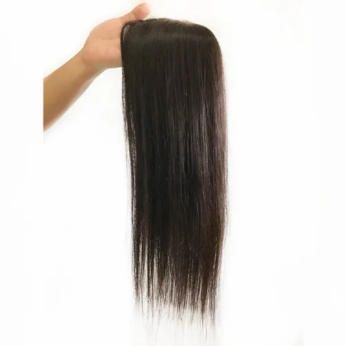 Vista 4 de Parte superior de cabello humano con base de seda larga con clip de 5 x 5 pulgadas, extensiones de cabello lacio virgen 100% real, 4.7 x 5.1 in