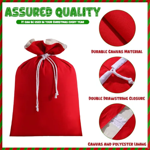 Vista 3 de DYSHAYEN Saco de Santa Bolsa de Regalo de Navidad 19.7 X 27.6 Pulgadas Bolsa Grande de Lona de Santa Claus para Suministros de Fiesta de Xmas (Rojo)