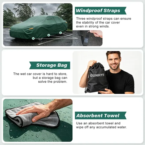 Vista 4 de GUNHYI - Funda para coche impermeable para todo tipo de clima, funda completa de 16 capas de alta resistencia para exteriores con ventilaciones