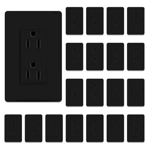 Vista 13 de ThunderWay Toma de corriente decoradora con placa de pared, toma eléctrica no resistente a manipulaciones, 15 amperios/125 V, autoconectada
