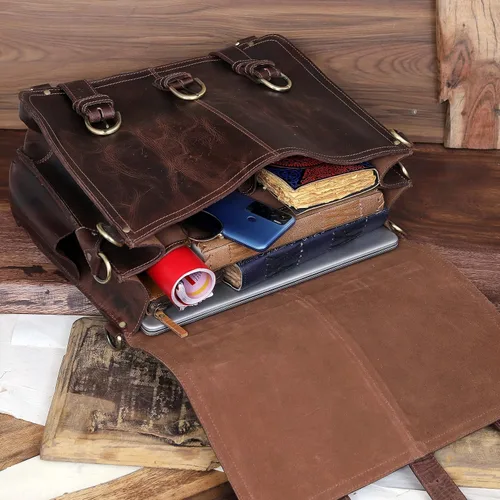 Vista 2 de cuero Maletín de cuero de 18 pulgadas portátil Messenger Bolsas para hombres y mujeres mejor oficina College maletín bolsa de hombro