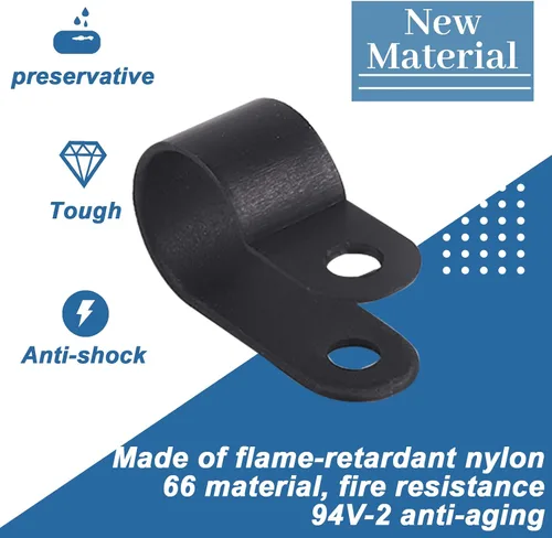 Vista 3 de Glarks 120 abrazaderas de alambre de nailon negro de 1/2 pulgada para montaje de tornillo tipo R con 120 tornillos para kit de cable, conducto