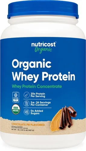 Vista 8 de Nutricost Concentrado de proteína de suero orgánico, sabor a mantequilla de maní de chocolate, (1 libra), sin gluten, sin OMG