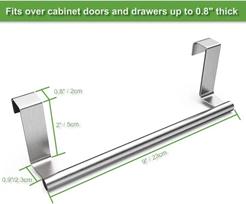 Vista 2 de Toallero de 9 pulgadas para colocar sobre el gabinete, toallero y toallero para baño y cocina, acero inoxidable, paquete de 2 (plateado)