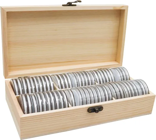 Vista 10 de Soporte para monedas de madera de 0.787-1.811 in, 120 cápsulas de monedas altamente transparentes con junta de espuma, soporte para coleccionista