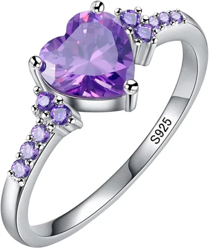 Vista 8 de Anillos de compromiso en forma de corazón para mujer, anillos de aniversario de circonita incrustada, elegante, exquisita joyería de boda (A-azul, 5)