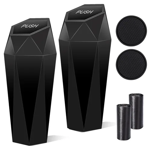 Vista 9 de Cubo de basura para automóvil con tapa, diseño de diamante, contenedor de basura portátil para uso en oficina y hogar, color rojo
