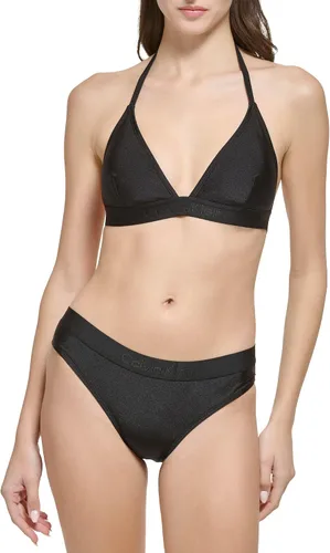 Vista 4 de Calvin Klein Conjunto de bikini triangular con logotipo elástico de cintura baja para mujer